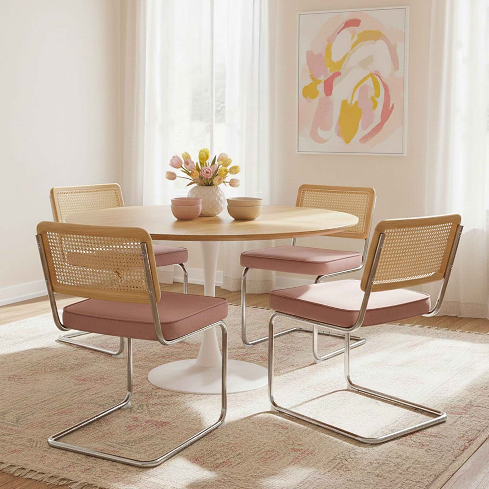 Sillas de terciopelo y metal con respaldo de tejido de enea - Lote de 2