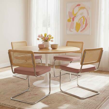 Sillas de terciopelo y metal con respaldo de tejido de enea - Lote de 2