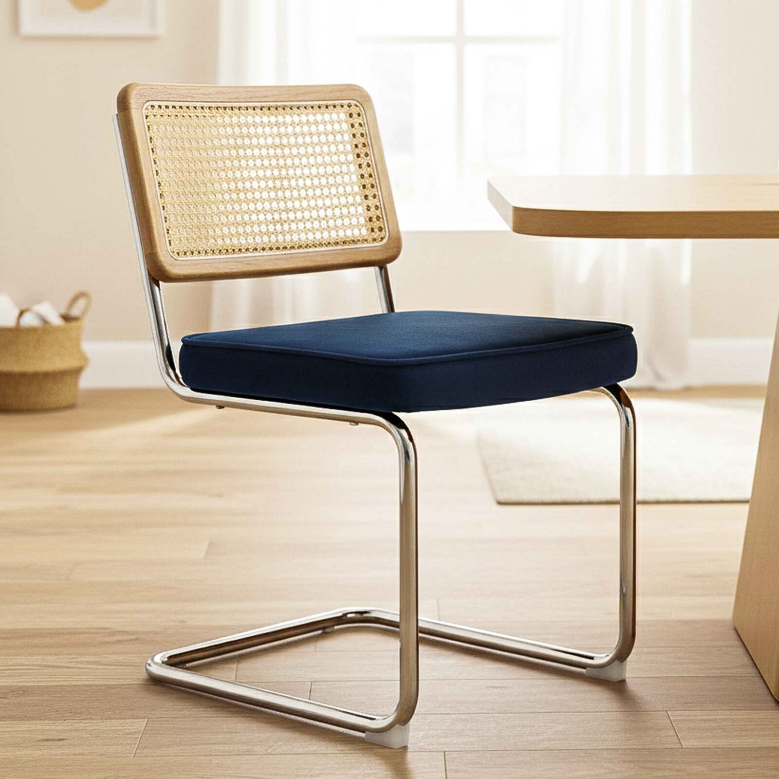 Sillas de terciopelo y metal con respaldo de tejido de enea - Lote de 2