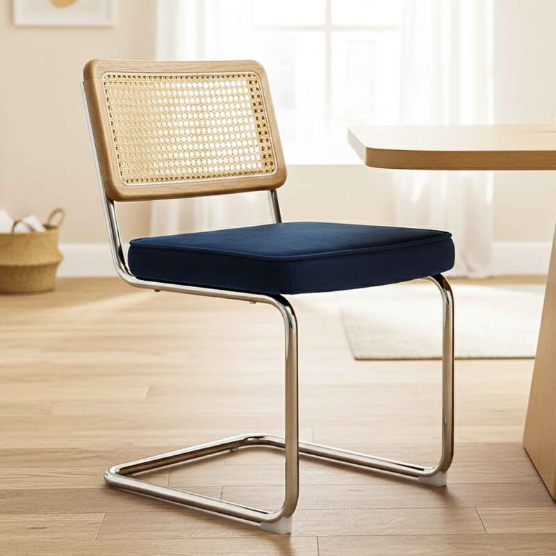 Sillas de terciopelo y metal con respaldo de tejido de enea - Lote de 2 (2/7)