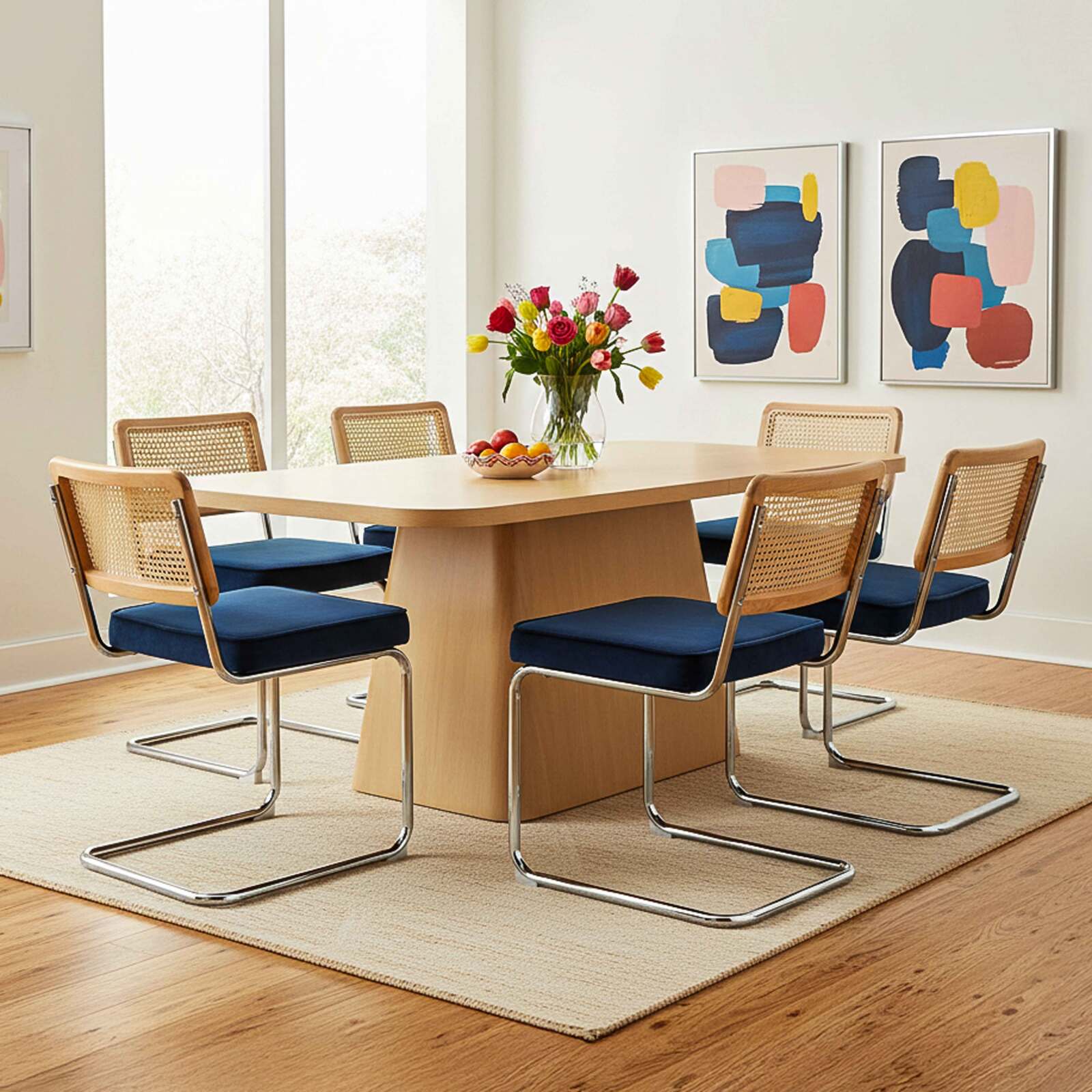 Sillas de terciopelo y metal con respaldo de tejido de enea - Lote de 2