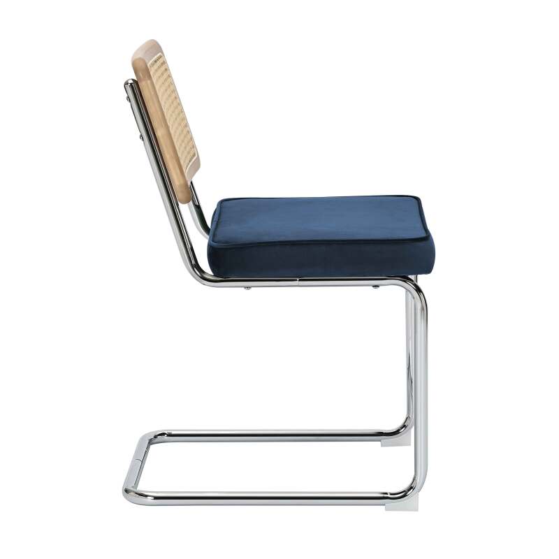 Sillas de terciopelo y metal con respaldo de tejido de enea - Lote de 2 (3/7)