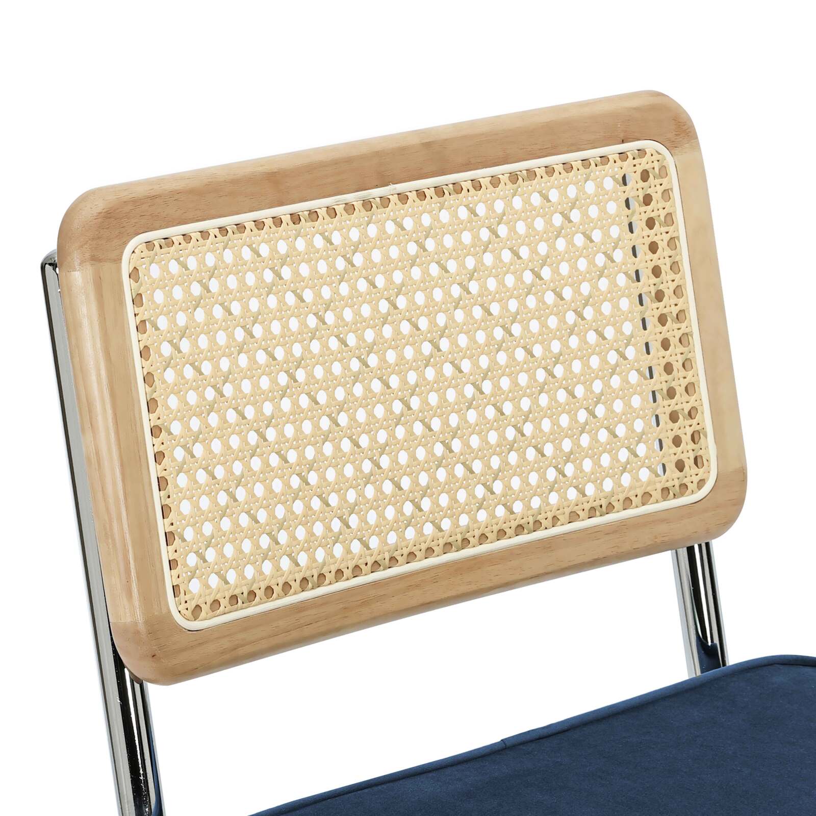 Sillas de terciopelo y metal con respaldo de tejido de enea - Lote de 2