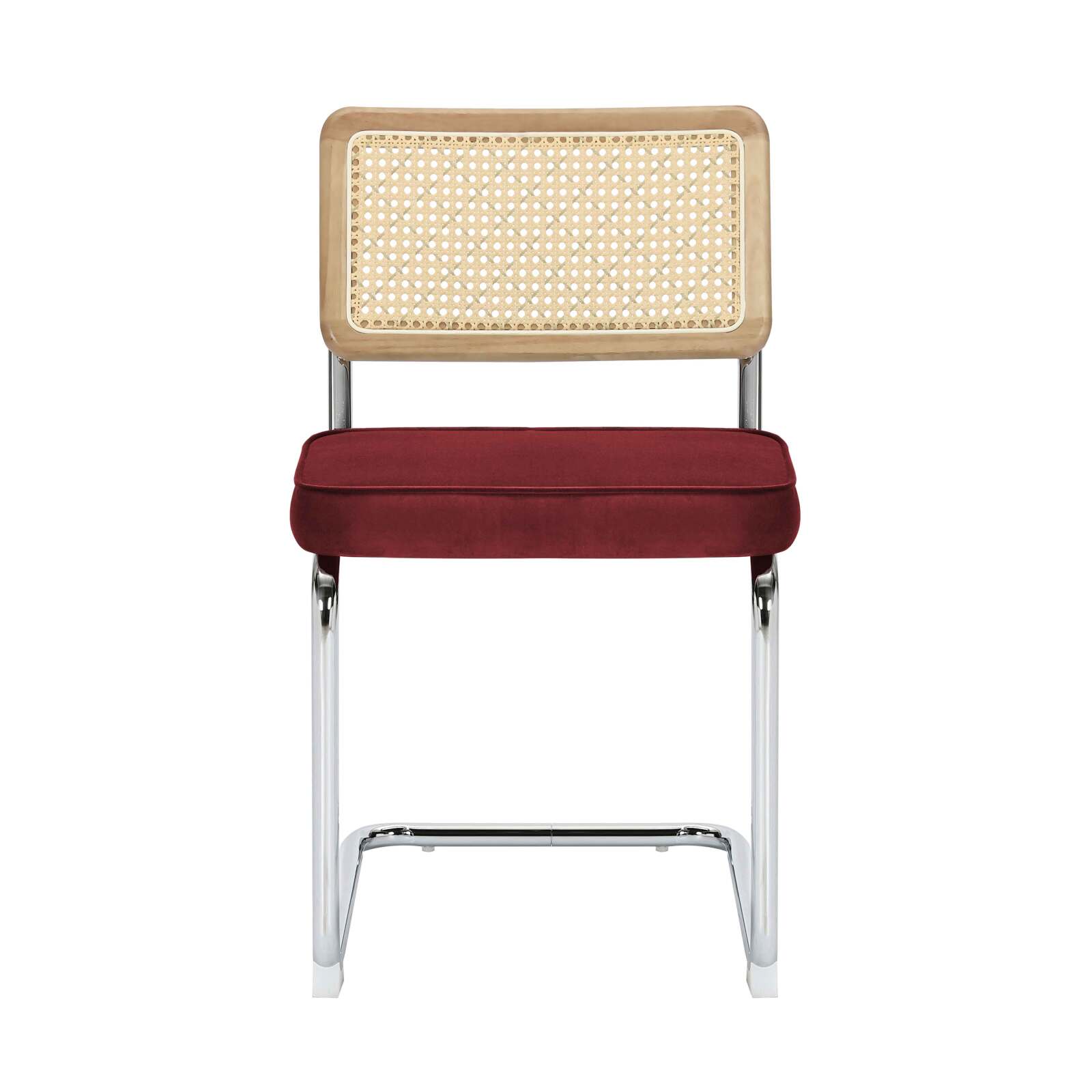 Sillas de terciopelo y metal con respaldo de tejido de enea - Lote de 2