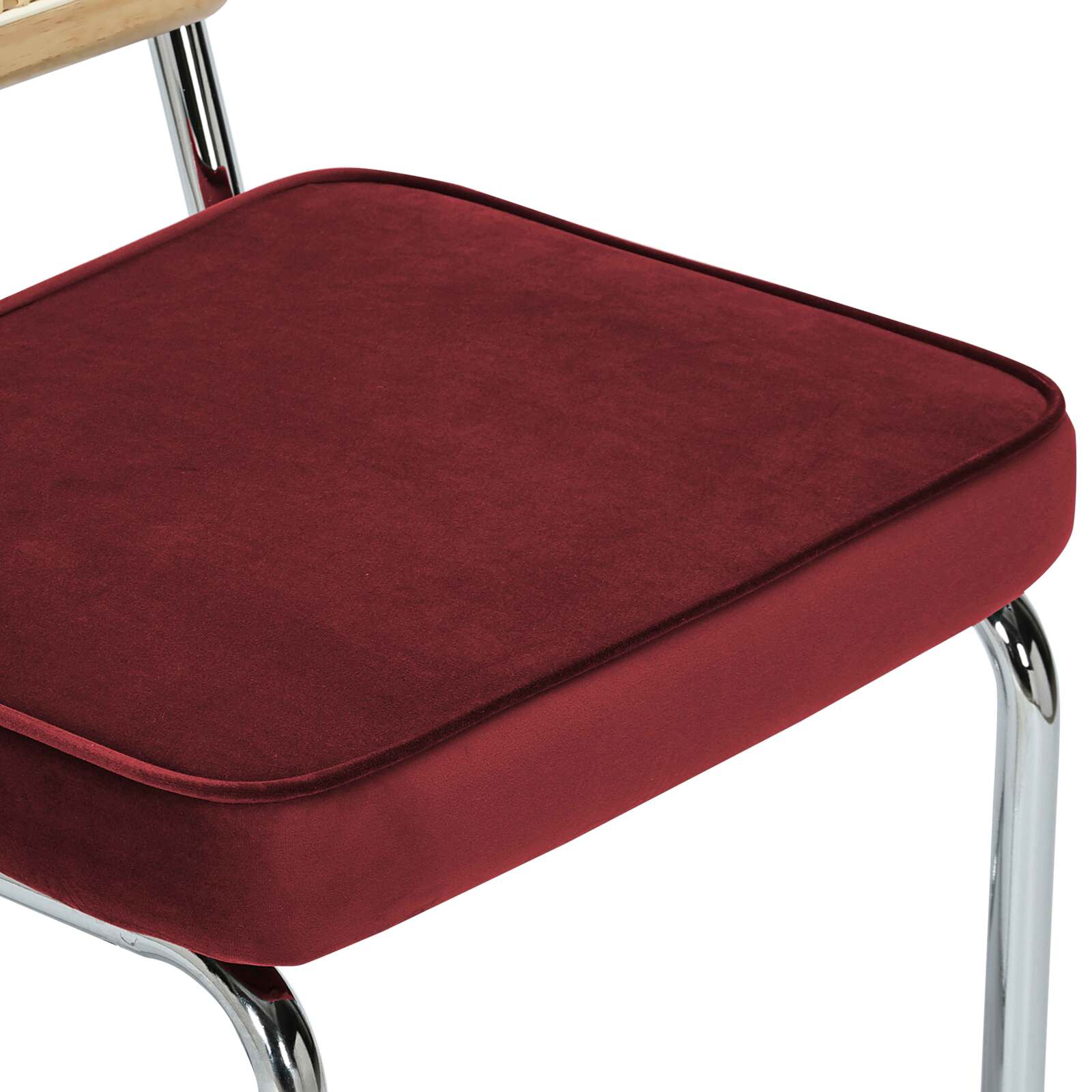 Sillas de terciopelo y metal con respaldo de tejido de enea - Lote de 2