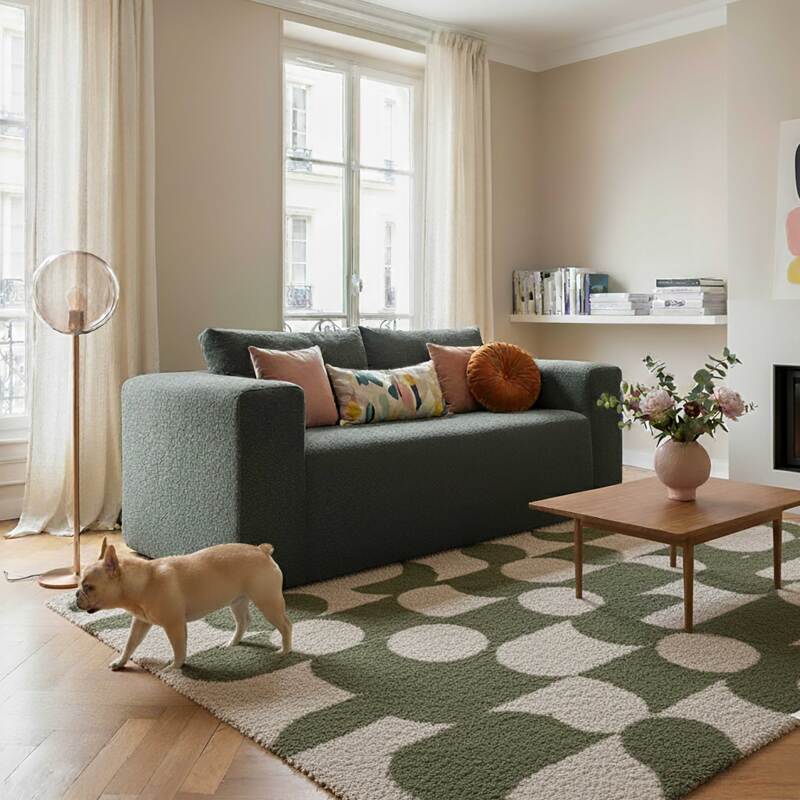 Sofá 2 plazas en tejido de rizo con cojínes