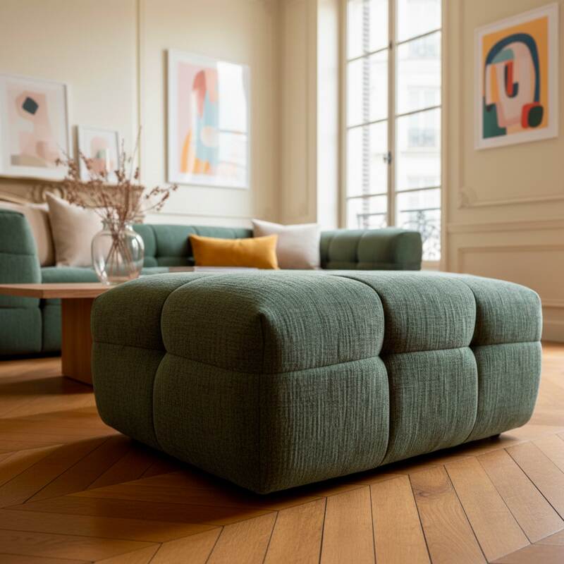 Sofá de 3 plazas de tela con puf (7/8)