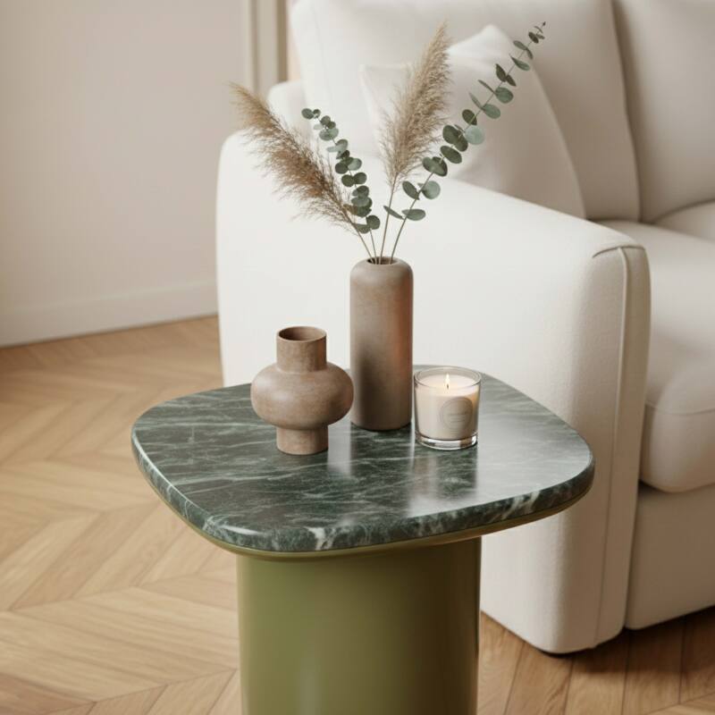 Mesa de centro de mármol cuadrada 42x42 cm estilo retro (2/4)