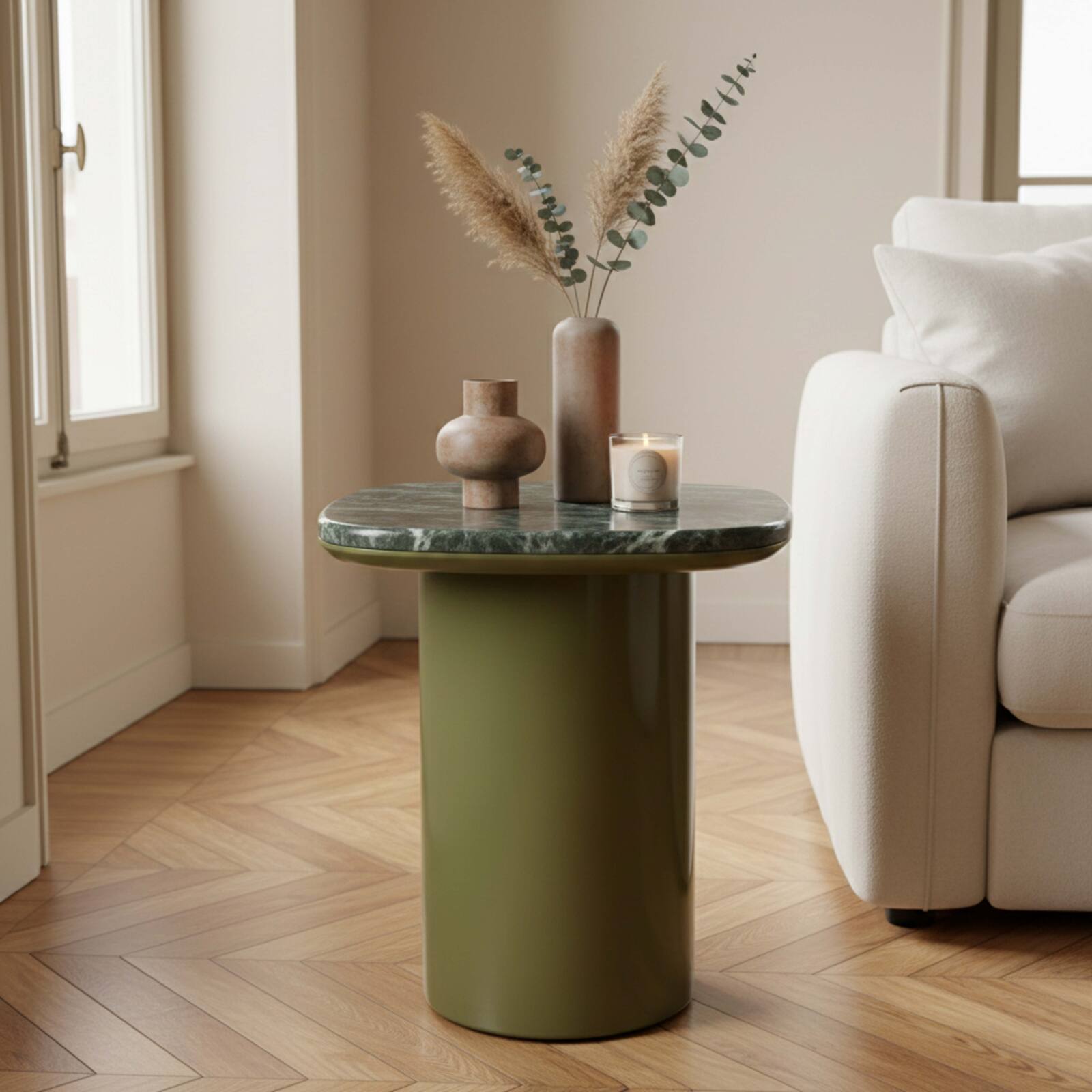 Mesa de centro de mármol cuadrada 42x42 cm estilo retro