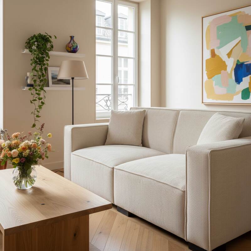 Sofá de 2 plazas de pana con cojines (2/8)