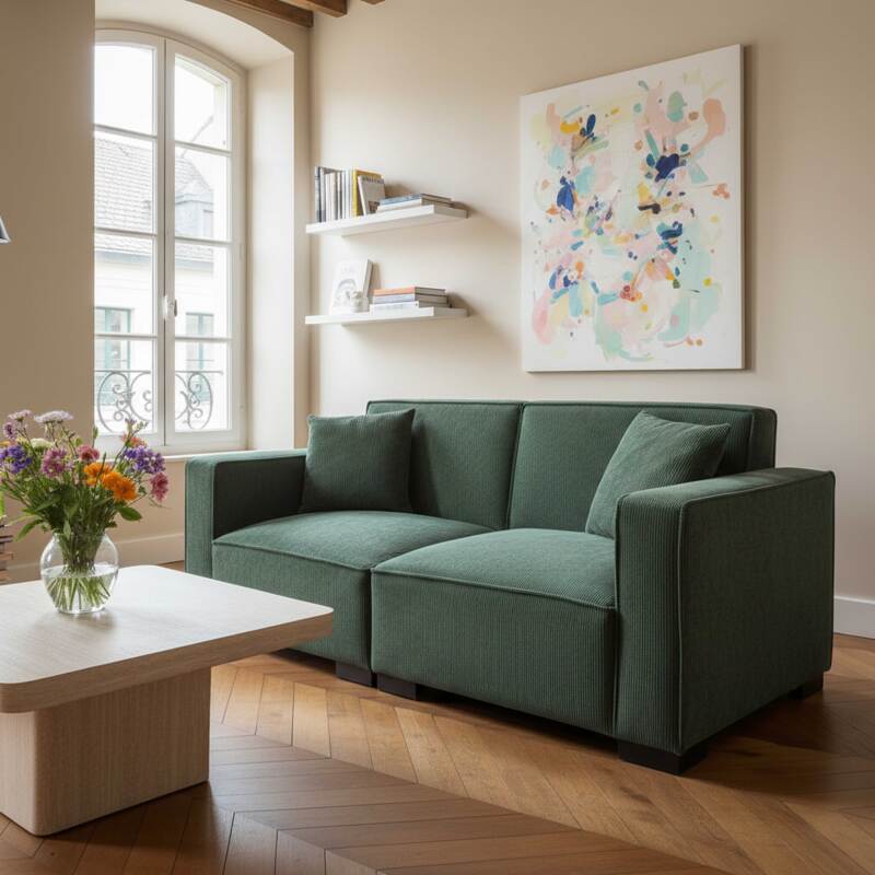 Sofá de 2 plazas de pana con cojines (2/9)