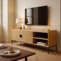 Mueble TV negro de efecto madera y listones 150 cm estilo escandinavo
