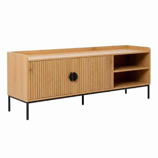 Mueble TV negro de efecto madera y listones 150 cm estilo escandinavo