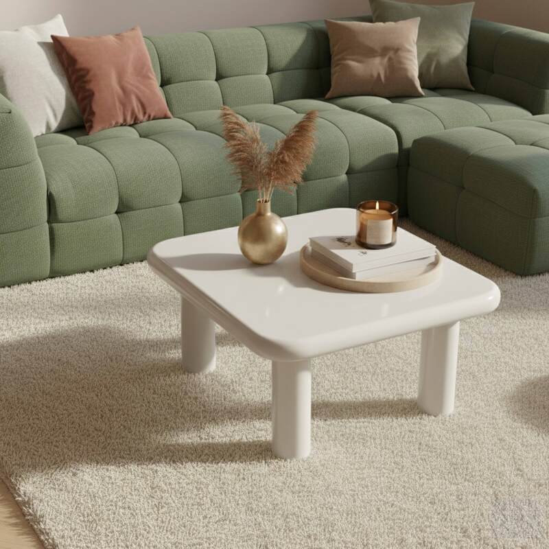 Mesa de centro efecto lacado cuadrada 75x75 cm estilo retro (2/4)