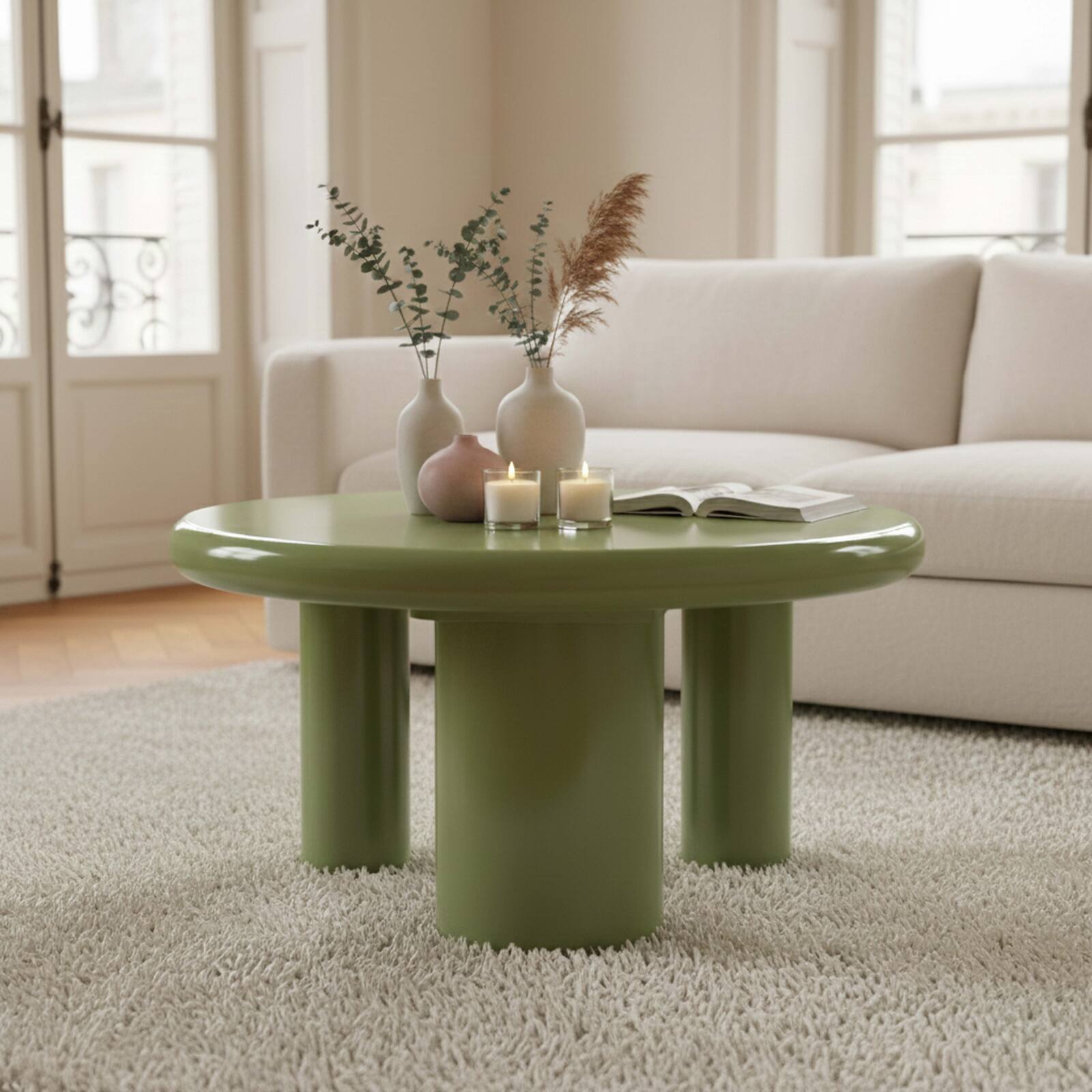 Mesa de centro efecto lacado redonda Ø70 cm estilo retro