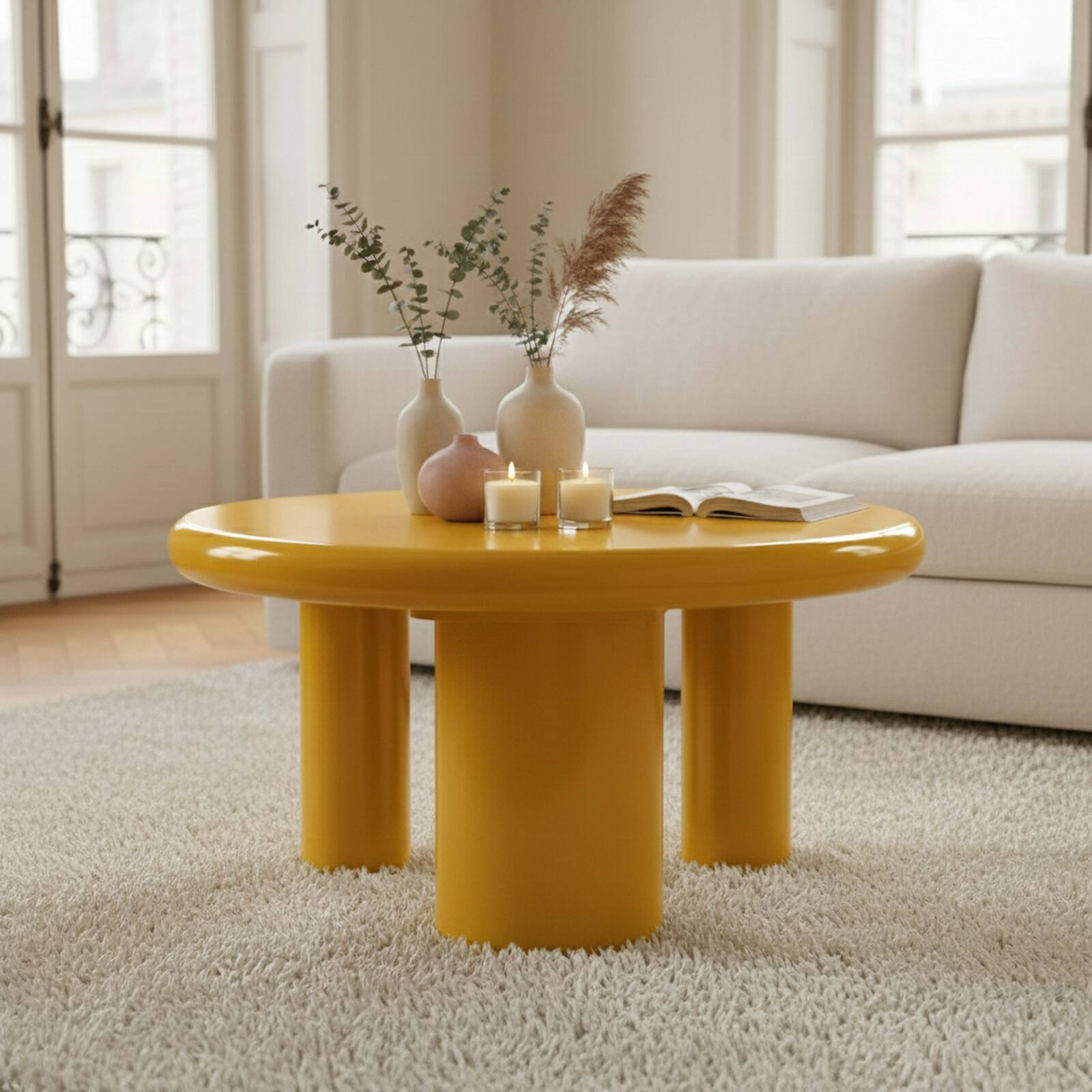 Mesa de centro efecto lacado redonda Ø70 cm estilo retro