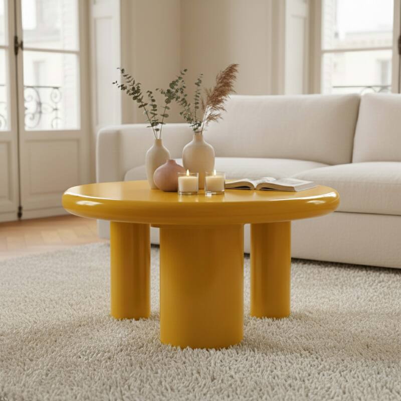 Mesa de centro efecto lacado redonda Ø70 cm estilo retro