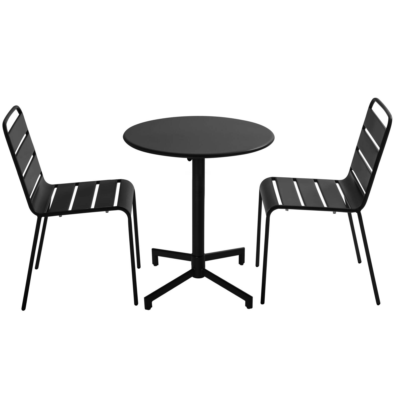 Mesa de jardín bistro redonda inclinable de metal con pie emprotado Ø70 cm y 2 sillas