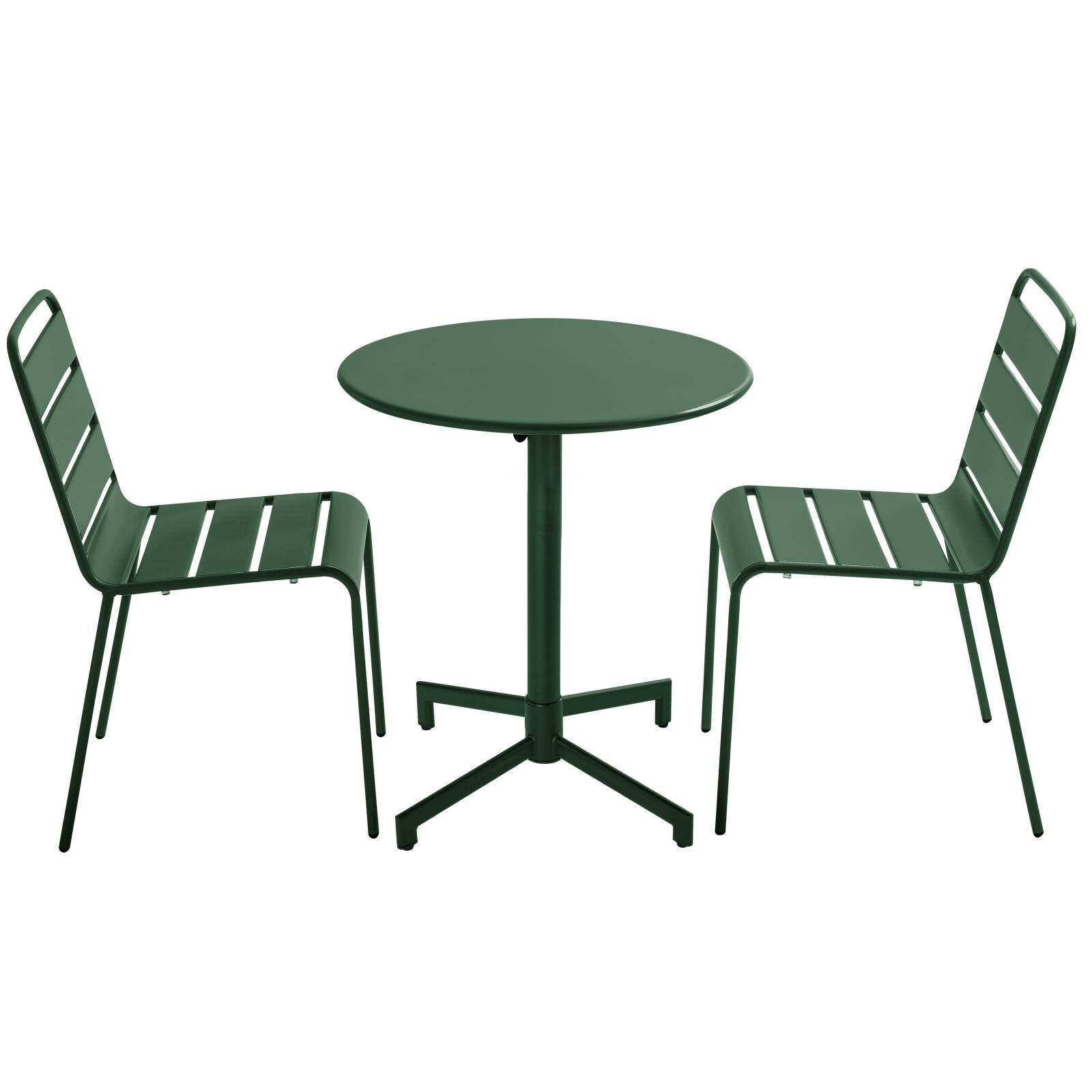 Mesa de jardín bistro redonda inclinable de metal con pie emprotado Ø70 cm y 2 sillas