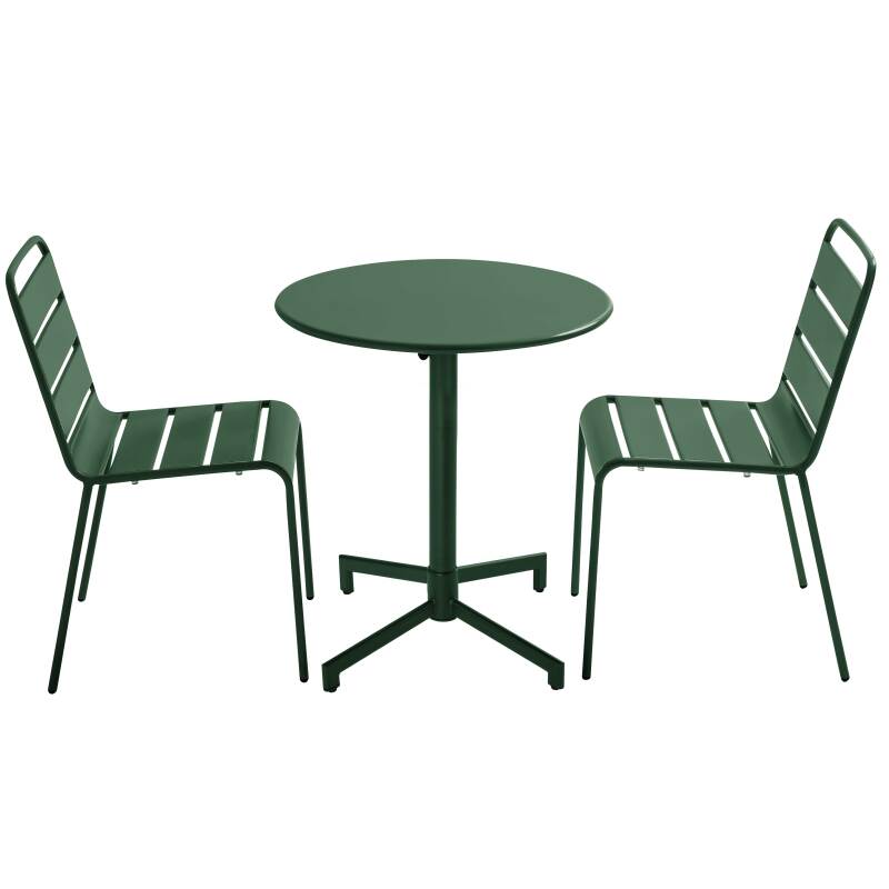 Mesa de jardín bistro redonda inclinable de metal con pie emprotado Ø70 cm y 2 sillas