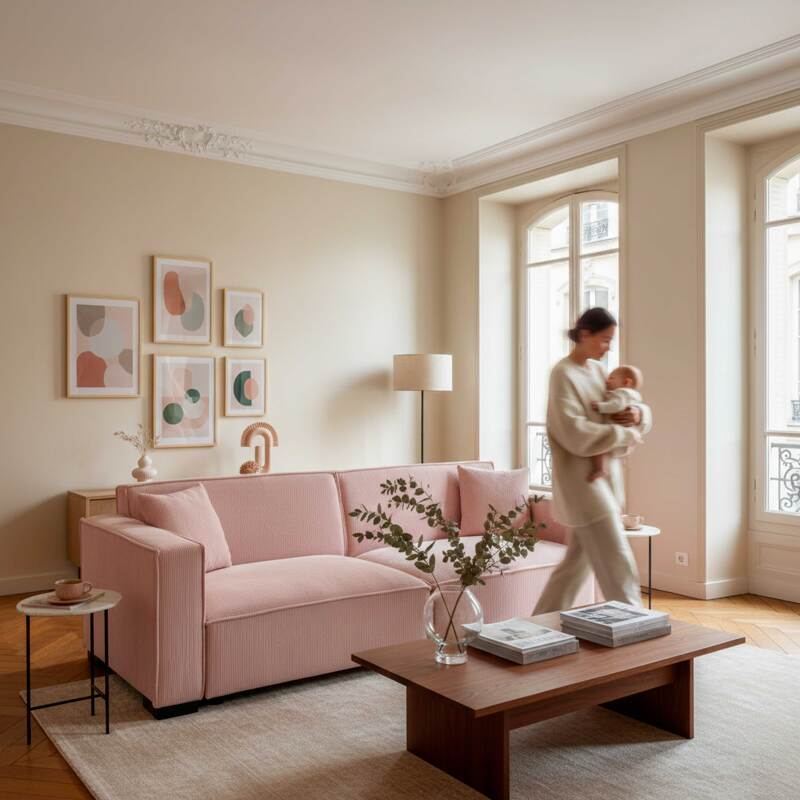 Sofá de 3 plazas de pana con cojines