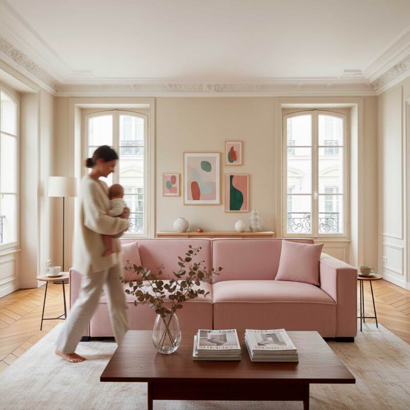 Sofá de 3 plazas de pana con cojines (6/7)