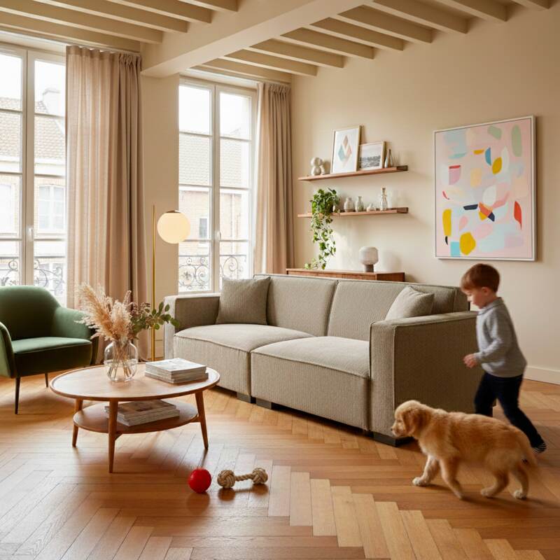 Sofá de 3 plazas de pana con cojines (6/8)