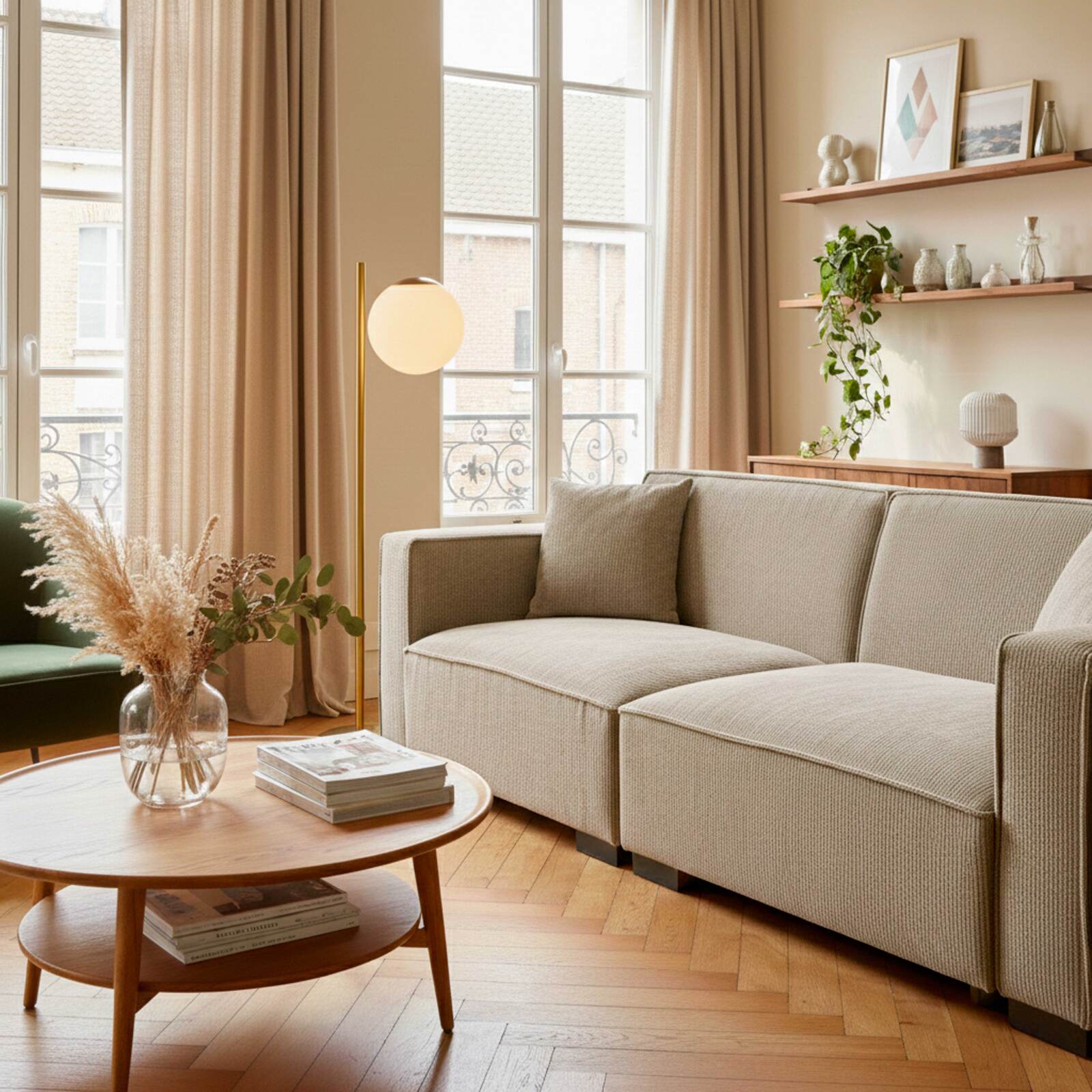 Sofá de 3 plazas de pana con cojines