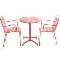 Mesa de jardín bistro redonda inclinable de metal con pie emprotado 70x70 cm y 2 sillas con reposabrazos