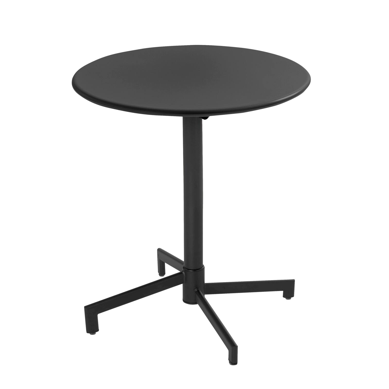 Mesa de jardín bistro redonda inclinable de metal con pie emprotado 70x70 cm y 2 sillas con reposabrazos