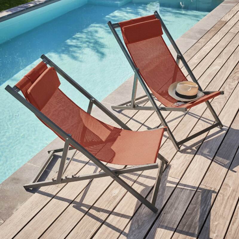 Lote de 2 sillones bajos plegables de aluminio reclinables en 4 posiciones