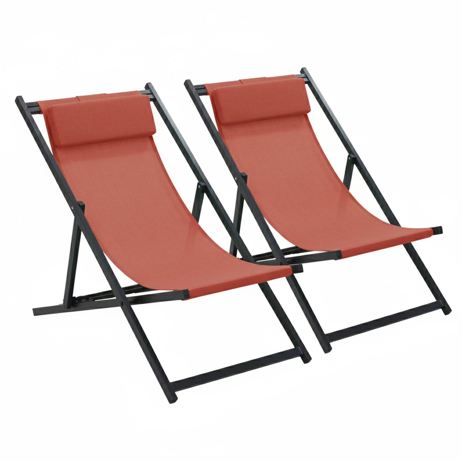 Lote de 2 sillones bajos plegables de aluminio reclinables en 4 posiciones