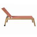 Tumbonas de aluminio efecto madera y textileno reclinables 5 posiciones con ruedas - Lote de 2