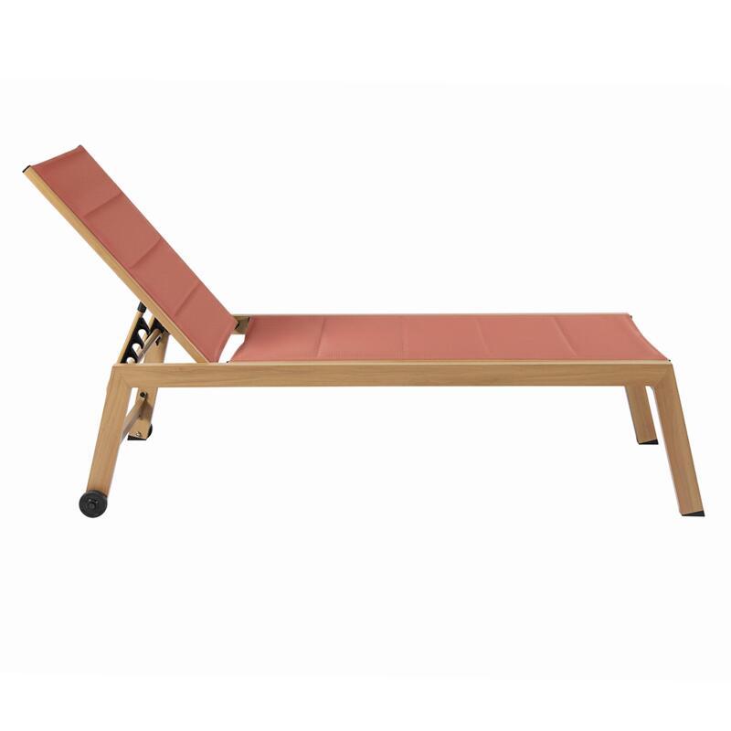 Tumbonas de aluminio efecto madera y textileno reclinables 5 posiciones con ruedas - Lote de 2 (5/7)