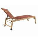 Tumbonas de aluminio efecto madera y textileno reclinables 5 posiciones con ruedas - Lote de 2
