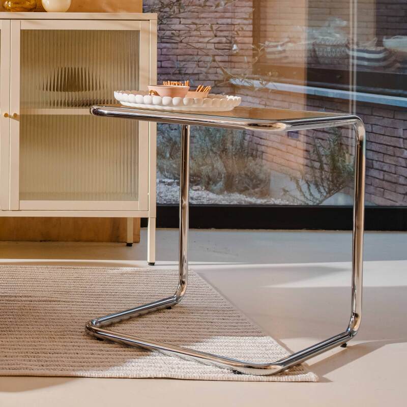 Mesa auxiliar de cristal templado cuadrada 50x46 cm