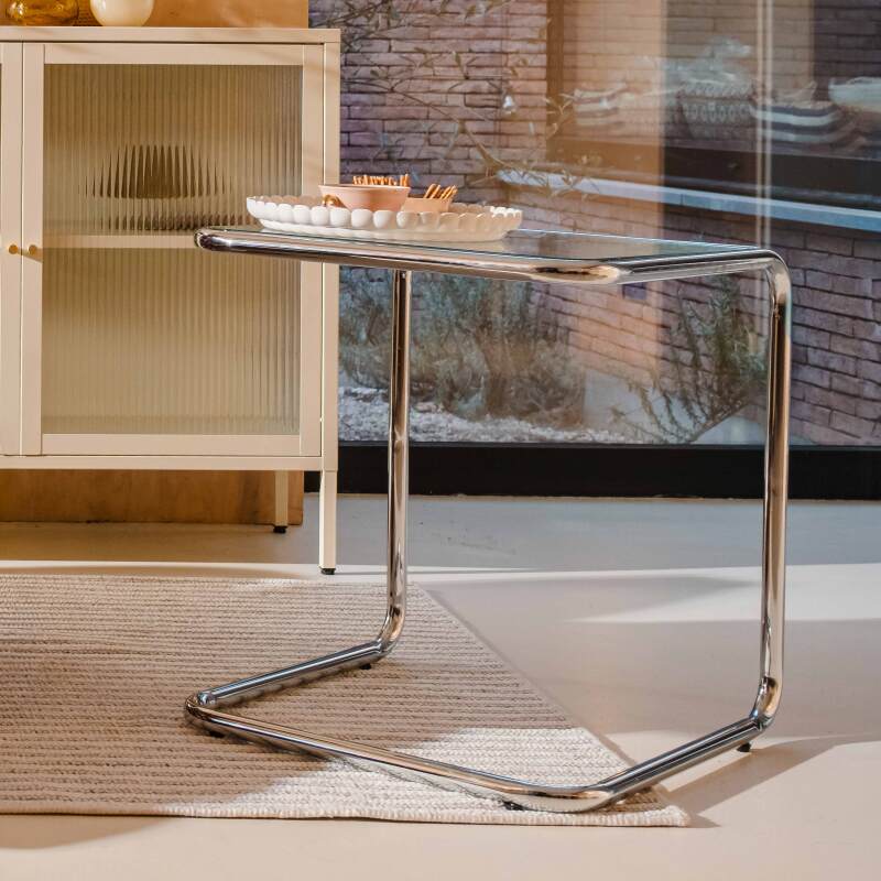 Mesa auxiliar de cristal templado cuadrada 50x46 cm