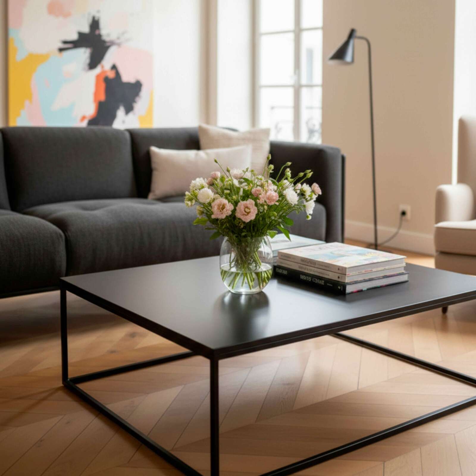 Mesa de centro de metal cuadrada 90x90 cm