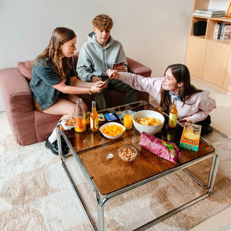 Mesa de centro de cristal templado cuadrada 90x90 cm