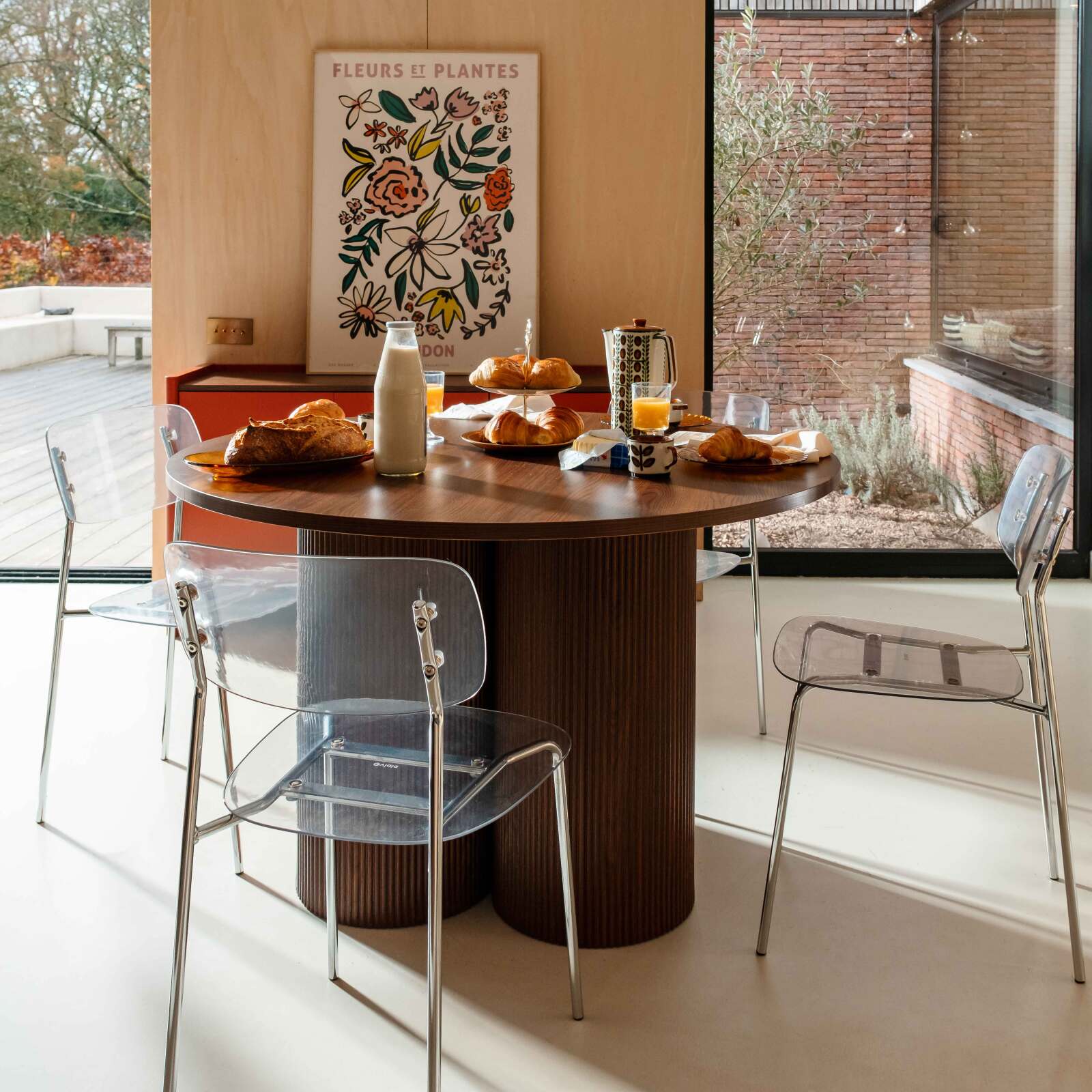 Mesa de comedor redonda efecto madera para 4 personas