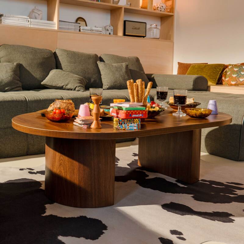 Mesa de centro efecto madera ovalada 120x70x35 cm