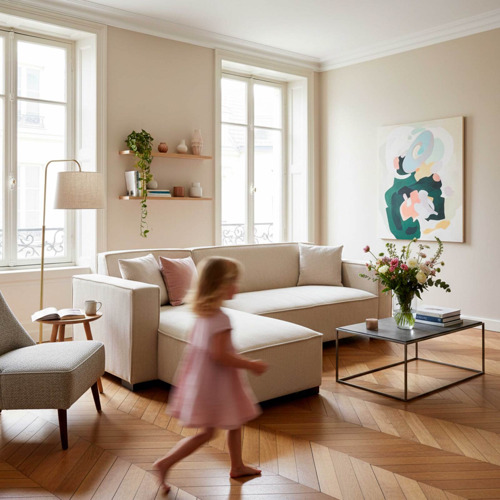 Sofá esquinero de 3 plazas de pana con chaise longue izquierda y cojines