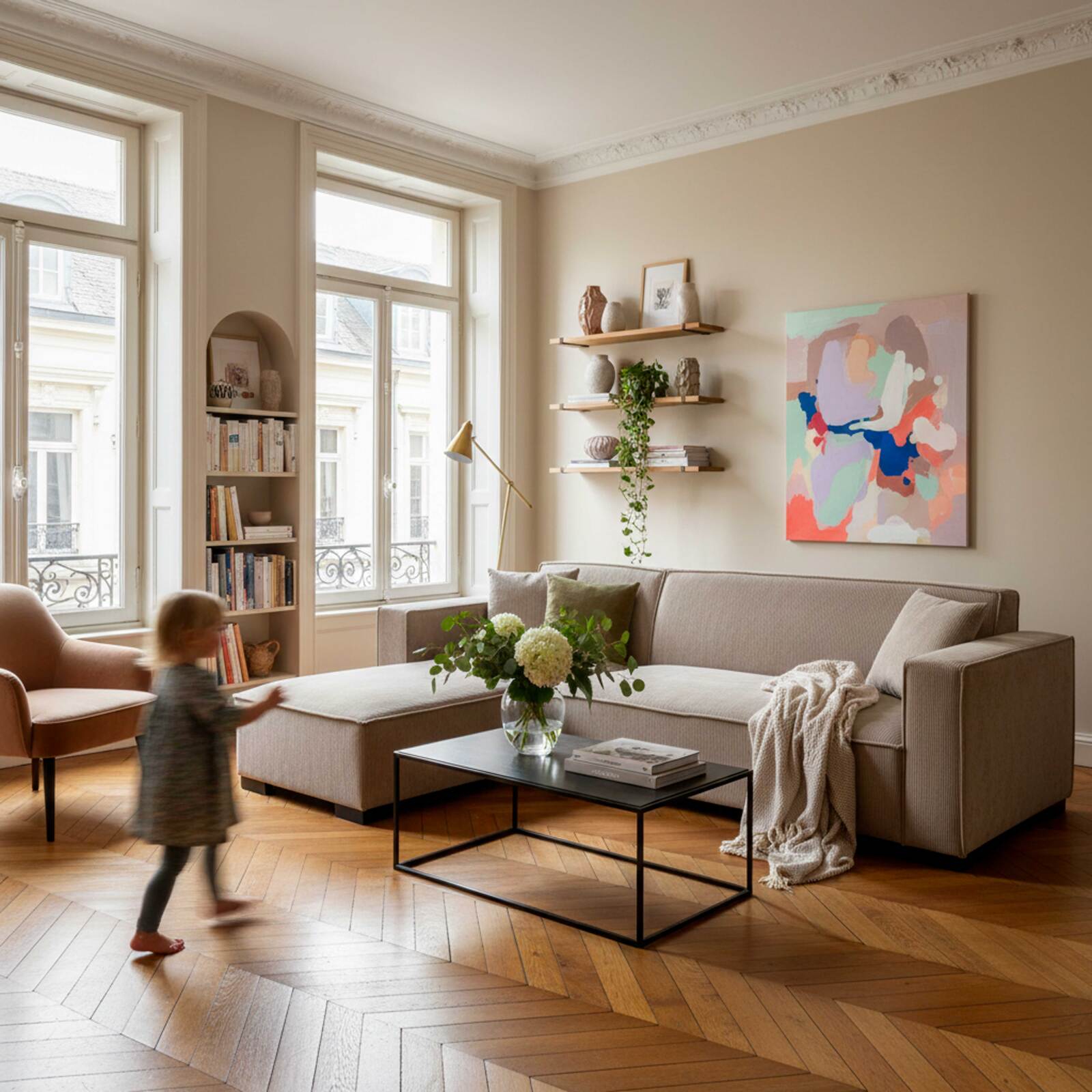 Sofá esquinero de 3 plazas de pana con chaise longue izquierda y cojines