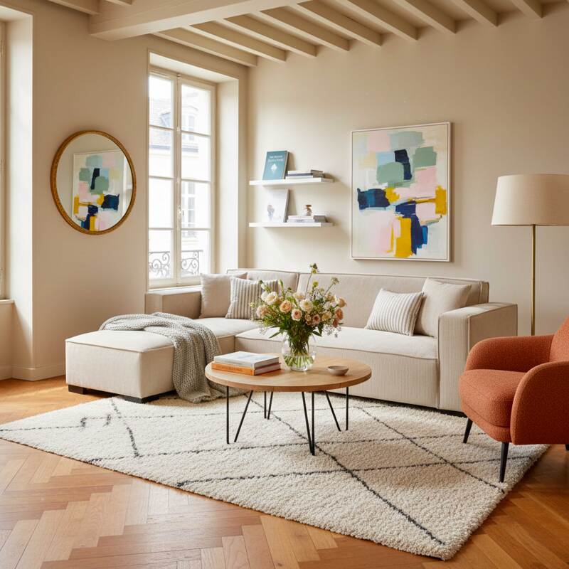 Sofá esquinero de 3 plazas de pana con chaise longue izquierda y cojines (7/8)