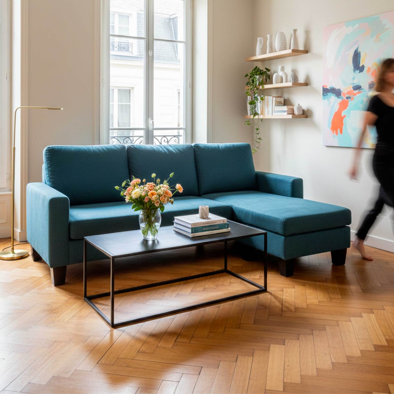 Sofá esquinero de 3 plazas de tela con chaise longue derecha