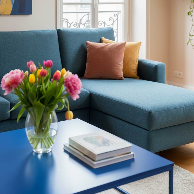 Sofá esquinero de 3 plazas de tela con chaise longue derecha (2/7)