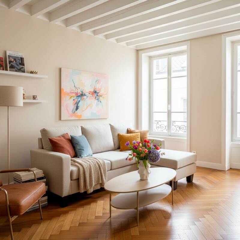 Sofá esquinero de 3 plazas de tela con chaise longue derecha