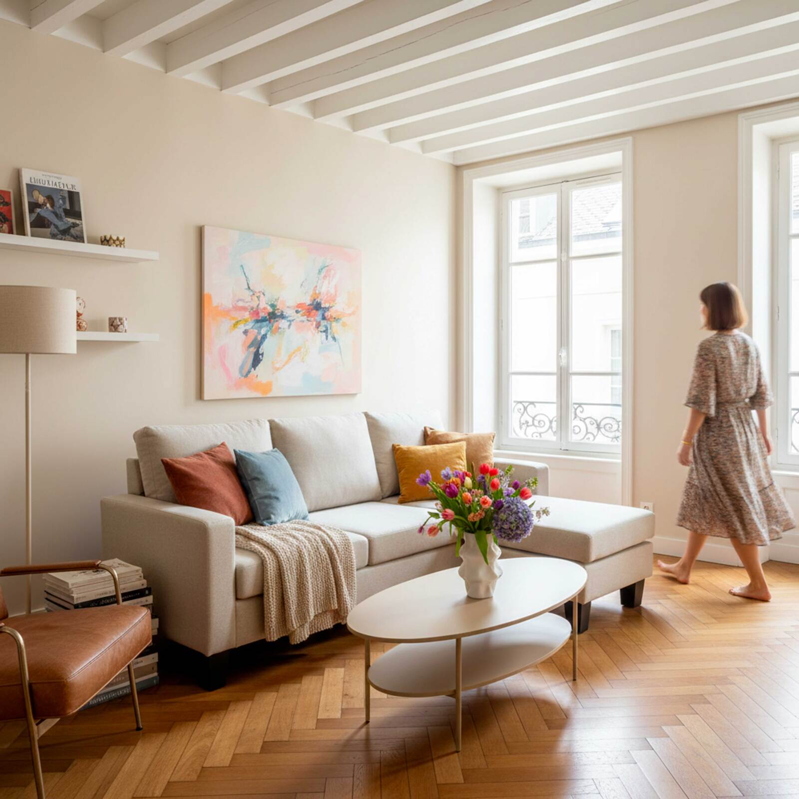 Sofá esquinero de 3 plazas de tela con chaise longue derecha