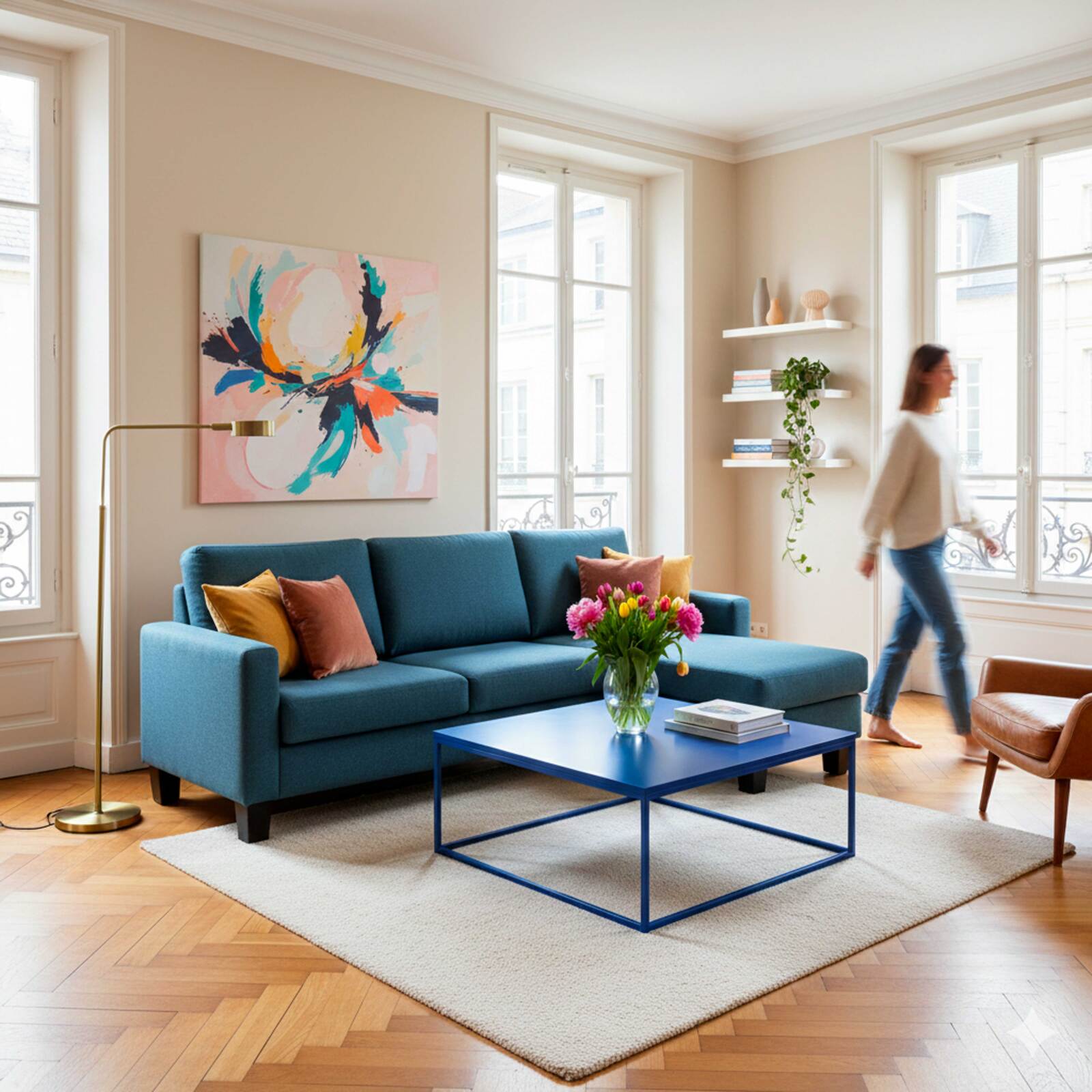 Sofá esquinero de 3 plazas de tela con chaise longue derecha