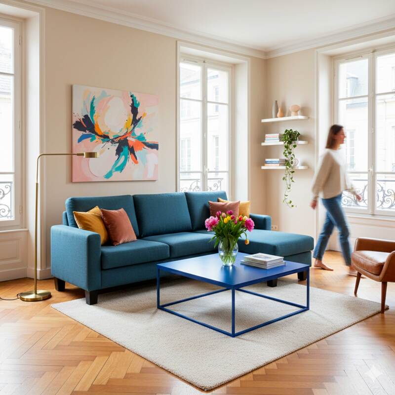 Sofá esquinero de 3 plazas de tela con chaise longue derecha